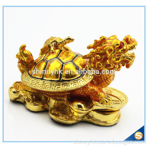 Gold Plated Dragon Turtle With Money Shape Enamel Trinket Box For Decorative SCJ422
